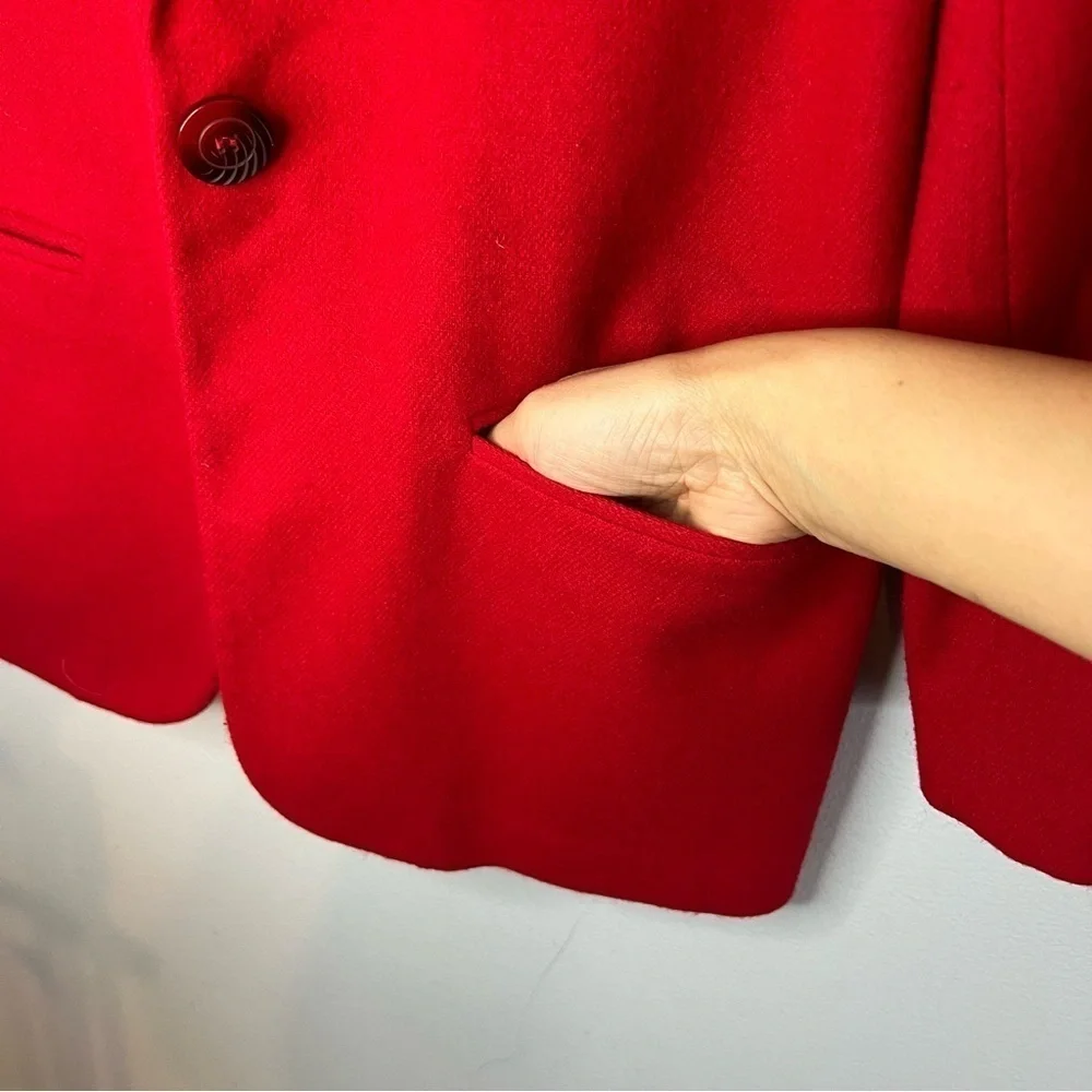 Sag Harbor Womens 100% Wool Blazer Red Petite Sz 6 One Button Business Casual